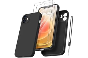 Qasyfanc Coque Protection Caméra pour iPhone 12 avec 2 Pièces Verre Trempé, Housse de Protection Silicone Antichoc Doublure Microfibre Douce Ultra Fine Coque iPhone 12 6.1" (Noir)