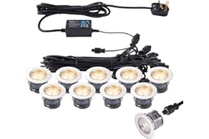 NATIONAL LIGHTING IKON PRO Pack of 10 Colour Changing (CCT) Warm & Cool White LED 45mm Round Stainless Steel Outdoor Garden Decking Pathway Kitchen Plinth Lights Kit - IP67