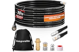 Ampvolts 10m Rohrreinigungsschlauch mit Messing Adapter – 400 Bar/5800 PSI, kompatibel mit Karcher K2 K3 K4 K5 K6 K7 Hochdruckreiniger Hochdruckreiniger, Abflussreinigung