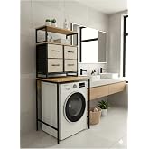 miyuhome &Ccedil;amaşır Makinesi Dolabı Deri &Ccedil;ekmeceli Raflı &Ccedil;amaşır Makinesi D&uuml;zenleyici Banyo Rafı Banyo Organizer krem 68 x 94