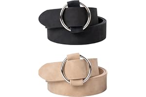 besbomig 2 Piezas Cinturones de Piel para Mujer Cinturón Ajustable para Señora Moda Hebilla de Plata Señoras Cintura Cinturón para Vestido Vaqueros Pantalones Cortos