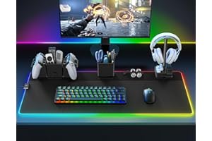 ‎KDD KDD Gaming Mauspad XXL & LED Licht Modi Mousepad mit Magnetisch Organizer Set, Rutschfest Tischunterlage Schreibtisch für Controller & Headset Halter/Stifthalter/Kabel Organizer PC Zubehör(90x45cm)