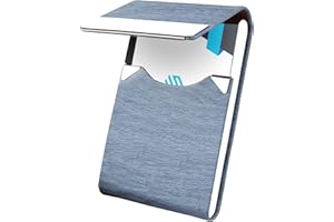 Waylipun Porte-cartes de visite professionnel en cuir synthétique pour garder les cartes de visite en parfait état, porte-cartes fin en métal avec fermeture magnétique, bleu, Classique