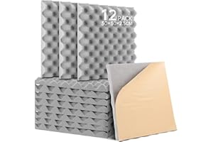 SOUNDSBAY Self-Adhesive Sound Proofing Panels 12 Pack Acoustic Foam Panels wedges High Density Fireproof Acoustic Panels Egg Crate Soundproofing Foam for Recording/Studios/Offices 12"×12"×1"