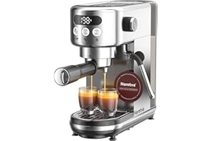 Neretva Machine a Cafe 20 Bar, Cafetière Expresso 1350W Compacte En Acier Inoxydable Avec Mousseur À Lait & Écran LED Machine à Cafe Utiliser Pour La Maison Capacité 1,3L - Espresso/Macchiato/Latte