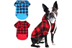 Sbayool Modisch Mittlere Hund Kapuzenpullis Set, 2 Stück Karomuster Hundebekleidung Mit Reißverschlusstasche, Rot Und Blau Hunde Hoodie for Große and Mittlere Hunde, 2XL