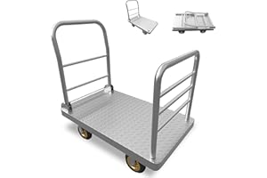NICEYCARE 2IN1 Heavy Duty Platform Truck with Detachable Guardrail | 1200kg Capacity 121×60CM Trolley w/Swivel Casters, Industrial Push Cart for Warehouse, Workshop, Sack Transport