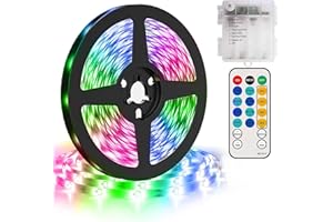 CCILAND 5M Strip Lights Battery Powered, 150 LED Lights Strip with Remote, 8 Modes, Timer, Outdoor Waterproof Self-Adhesive LED Tape Lights for Kitchen Bedroom Cabinet Decor (Multicolor)