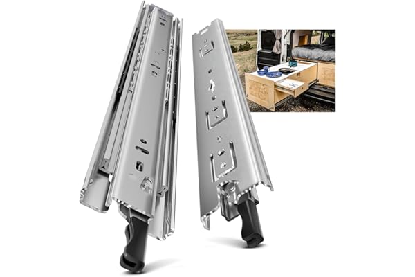 AOLISHENG Glissiere Pour Tiroir Charge Lourde 800 mm Avec Serrure Pour Camping Car & Van Latéral Coulisse de Tiroir Sortie Totale Rail Coulissant Glissière a Bille Charge max 68 kg 1 Paire(2 pièces)