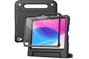 JETech Barnfodral för iPad (A16) 11:e/10:e Gen., Inbyggt Skärmskydd, Svart | För 2025/2022 Modell, Handtagsstativ, Stötskyddad Full-Body Skydd, Barnvänlig Design