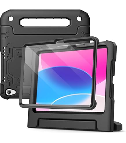 ProCase Kinderhoes met kickstand, voor iPad 10/11 Genaratie 2022 2025 (A16), ultralicht, schokbestendig, robuust, beschermhoes, omvormbaar, handgreep, handgreep, standfunctie, lichtpaars