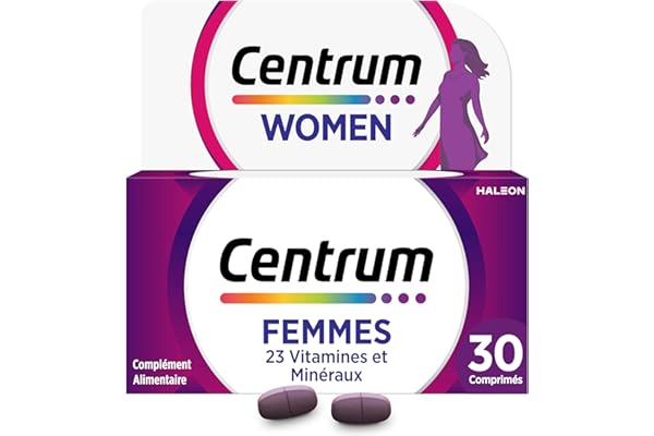 CENTRUM Women - Multivitamines et Minéraux pour Femme - 23 nutriments Vitamine D, C, B12, B7, Fer & Zinc - Complément Alimentaire Fatigue, Immunité & Peau, Cheveux, Ongles - 30 Comprimés - 1 Mois