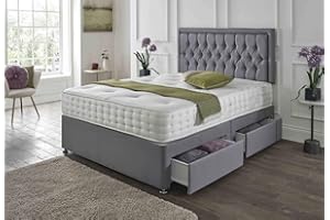 SANA SLEEP Designer Damask Memory Foam Divan Bed Set With Mattress, 2 Drawers (Same Side) and Headboard 4FT Small Double - Damask Grey