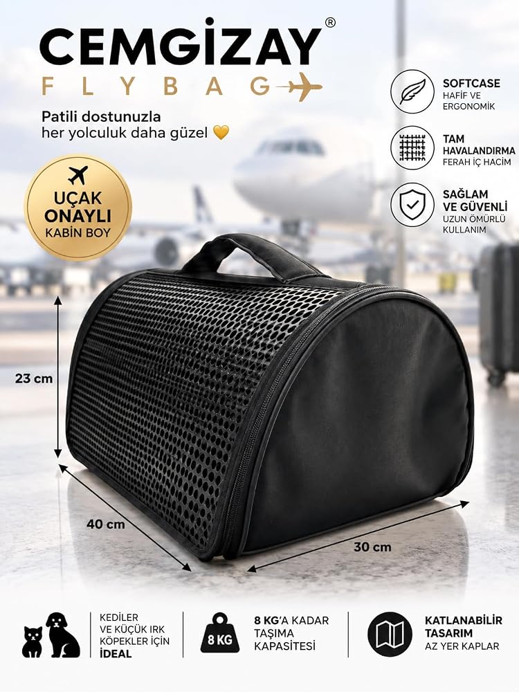 cemgizay Kedi Ve Köpek Taşıma Çantası 10 Kg Nefes 40x30x23 Kabin Boy