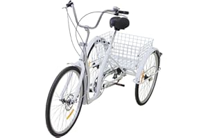 Xigner 26 Zoll Dreirad 3 Rad Fahrrad Dreirad mit Korb 6 Gang-Fahrrad,Last 120kg, Dreirad Fahrräder Einstellbare Fahrzeughöhe für Erwachsene Senioren Boys Mädchen (Weiß)