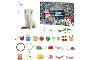 Recitem Cat Advent Calendar 2024 - Christmas Calendar with 24 Pieces Toy Set, Feather Toy for Kittens, Christmas Cat Advent Calendar
