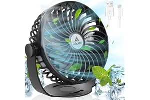 AOLIGEI Desk Fan, 5 Speeds USB Fan, 360°Rotation Mini Fan, Silent Powerful Desktop Fan with Natural Wind, Portable USB Desk Fan for Desktop, Home, Office, Bedroom, Car (Black)