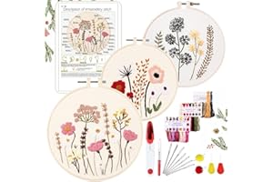 YINVA Stickerei Set Anfänger, Blumenmuster Pflanzen Kreuzstich-Kit Starter Tools Kit mit 2 Stück Kunststoff-Stickrahmen, Farbfäden und Werkzeuge, für DIY Kunst, Handwerk, Sticken (Rosa)