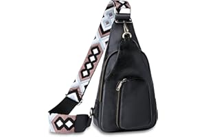 LATIT Sling Bag for Women PU Leather Chest Bag Ladies Crossbody Bag Outdoor Hiking Waterproof Shoulder Bag With Guitar Strap