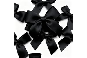 Jisrcha 60 Stück Schleifen, Kleine Schleifen zum DIY, Handgefertigte Deko Schleifen für Hochzeit, Geschenkverpackung, Basteln, Geburtstag, Kuchen, Snackbeutel Deko, (Schwarz)