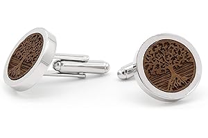 NaturSchatulle Manschettenknöpfe Herren Holz mit 3D Gravur 1 Paar Schwarze Silber Manschettenknopf Rund Hochzeit Anzug Männer Cufflinks for Men