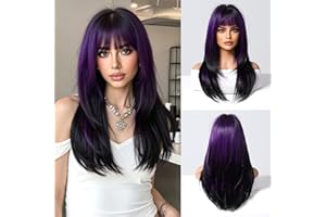 Esmee Parrucche Lunghe Lisce Viola per Donne con Frangia Capelli Sintetici Naturali Parrucca Ombre per Uso Quotidiano e Feste