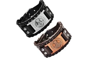 Lushly 2 Stück Wikinger Armbänder, Herren PU Leder Armband, Wikinger Lederarmband, Vintage Nordic Armband, Wikinger Talisman Armband für Freund Ehemann Papa Geschenk (Schwarz, Braun)