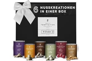 ‎P-STASH P-Stash Black Box Nussmischung Sweet Temptation - 6er Box Nüsse Mix - Pekannüsse, Haselnüsse, Mandeln & Cashews - Mixed Nuts mit einzigartigen Gewürzkombinationen, handgeröstet in Berlin