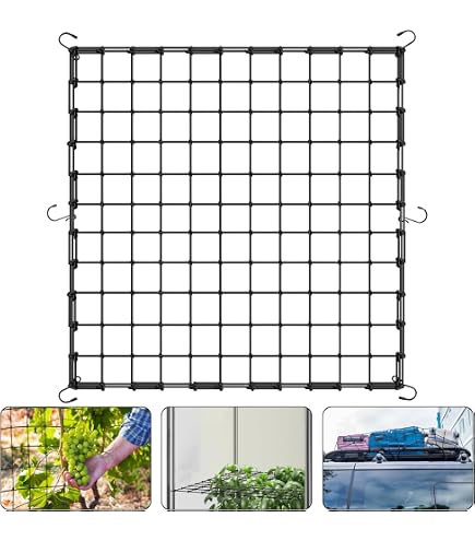 Filet De Soutien Pour Plantes Grimpantes 90x90cm - Maille 10x10cm, élastique, 4 Crochets, Pour Tomates, Concombres, Fleurs