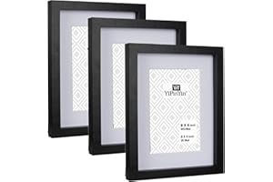 YIPINYIN Black 8 x 6 Inch Picture Frame Set of 3 with Mount for 6 x 4'', Boxed Garllery A5 Picture Frame 3 Pack With Glass Window,Premium Modern 4 x 6'' picture frame for Tabletop or Wallmounted