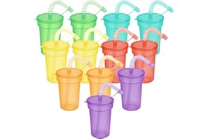 taonganui 12 Pack Kinder Party Becher, trinkbecher mit deckel und strohhalm, 6 Farben Trinkbecher Kinder für Schulveranstaltungen, Themenpartys und Geburtstagsfeiern (380ML)