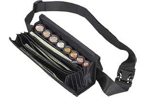 SUMTree Porte-Monnaie Euro Sac de Rangement de pièces Organisateur de pièces avec Ceinture de Transport pour Serveuse, collecteur, caissier (Noir)