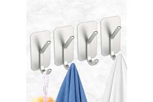 Eucomir Ganchos Adhesivos Para Pared,4 Piezas Gancho Adhesivo Pared, Gancho de Pared, Para Cocina, Baño, Oficina, Etc, Cuelga Toallas, Sombreros, Llaves, Bolsas, (Plata)