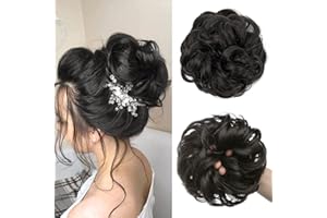 ‎JJSTAR JJstar Haarteil Mit Gummiband, Groß Dutt Haarteil Schwarz Gelockt Haargummi Mit Haaren Hochsteckfrisuren Haarverlängerung Messy Bun Haarteile für Damen Mädchen Pferdeschwanz