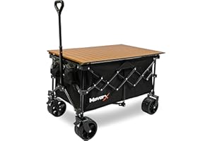 MoverX 200L Camping Trolley on Wheels, Table Folding Wagon, Portable Camping Cart, Foldable Trolly for Festival Beach Outdoor Garden Picnic Shopping Fishing, Wide Wheels, Adjustable Handle, Black