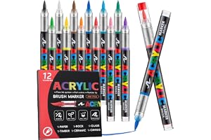 12 Color Acrylic Paint Markers Set, Soft Brush Tip Art Pe... - 47 ريال