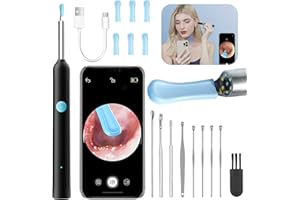CKDSA Ear Wax Removal Kit 1920P Wireless HD Ear Cleaner with Camera Visual Ear Wax Remover Tool with 6 Silicon Ear Spoon 6 LED Lights Portable Endoscope for iPhone iPad Android Adults Kids Pets(Black)