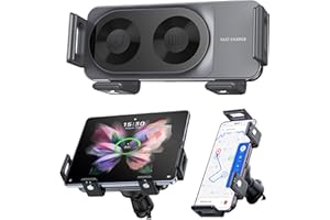 BRIMFORD Support de téléphone pour voiture à double bobine, chargeur sans fil voiture QI 15W, compatible avec Samsung Galaxy Z Fold/Flip 6/5/4/3, Support de capteur de téléphone portable pour Google 9 Pro Fold