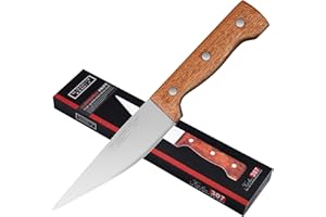PLYS Cuchillo profesional para cortar huesos de 13,5 cm, cuchillo para deshuesar para cortar carne de forma compacta, madera, mango antideslizante con diseño de hoja único