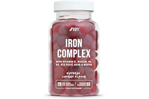 Iron 28mg Gummies with Vitamin C, Niacin, Vitamin B6, B5, B12, Folic Acid & Biotin – 60 Vegan Gummies – Tapioca Base – Cherry Flavour – by Alpha01