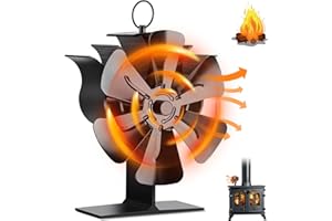 YUNYODA Wood Stove Fan Log Burner Fan, 2024 Upgrade 6-Blades Silent Wood Burner Fans Heat Powered Fireplace Wood Burner Fan with Thermometer Eco Friendly for Log Burner Fireplace