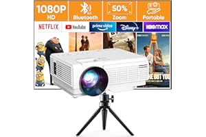 Mini Beamer mit Stativ, YOOYAA Bluetooth Beamer Full HD 1080P, Tragbar Video Projektor mit 50% Zoom, Outdoor/Heimkino Beamer für Handy Phone, Kompatibel mit Smartphone/HDMI/USB/Fire TV Stick