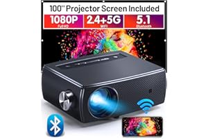 Mini Projector 1080P Full HD, ClokoWe 5G WiFi Bluetooth 15000L Portable Projector 4K Supported with 100“ Screen, Home & Outdoor 300" LED Movie Video Projector for TV Stick, Android, iOS