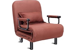 COSTWAY Silla Plegable Sofá Cama Individual Sillón con Respaldo Ajustable Tumbona con Colchón para Oficina Terraza Jardín (Marrón)