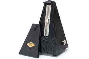 Steinmayer M-03G Métronome avec Cloches - Métronome Mécanique en Forme de Pyramide - 40-208 Battements Par Minute - 4 Mesures - Boîtier Robuste en Plastique - Noir avec Grain de Bois