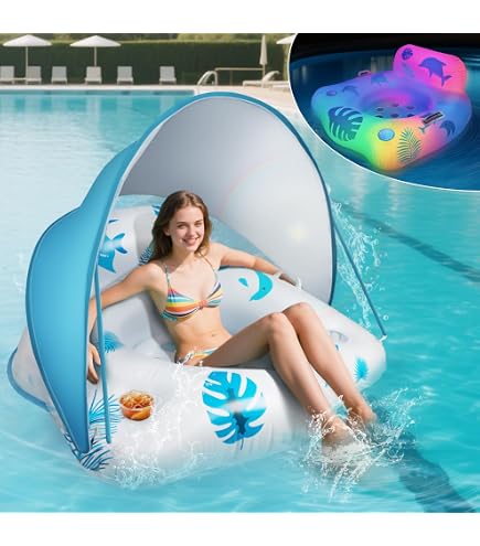 Matelas Gonflable Piscine,Transat de Piscine Gonflable avec Pare-Soleil, Flotteur de Piscine Adulte avec Dossier et Porte - Jeux - Jouets Matelas Gonflable Piscine,Transat de Piscine Gonflable avec Pare-Soleil, Flotteur de Piscine Adulte avec Dossier et Porte - Jeux - Jouets