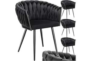 TecTake® Set di 4 Sedie da Pranzo con Braccioli, Sedie Soggiorno in Velluto Extra Fine, Design Elegante a Nodo, Poltrone Velluto con Morbida Imbottitura, Sedie per Sala da Pranzo Versatili - Nero