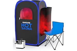 Improved 2.0 Runitude Portable Sauna Steam Pop-Up Tent | Home Sauna Steam Detox Room | Touchscreen 1000W 2.6 Litre Generator | Including Chair & 2X Protective Floor Mats | Men & Women