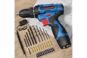 FAHEFANA Cordless Drill 12V, Lightweight Electric Drill Set with 42 Accessories, Electric Screwdriver, Electric Power Drill Driver, 25Nm 2.0Ah Battery Drill, 25+1 Torque, 2 Speed, LED Light, Combi Drills
