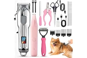 TOSZOLY Silencioso Maquina Cortar Pelo Perros y Gatos, Cortapelos Profesional para Perros, Cortapelos Inalámbrico Recargable con Pantalla LED, Cortapelo Perro Maquina de Cortar Pelo para Cuerpo, Patas y Cara